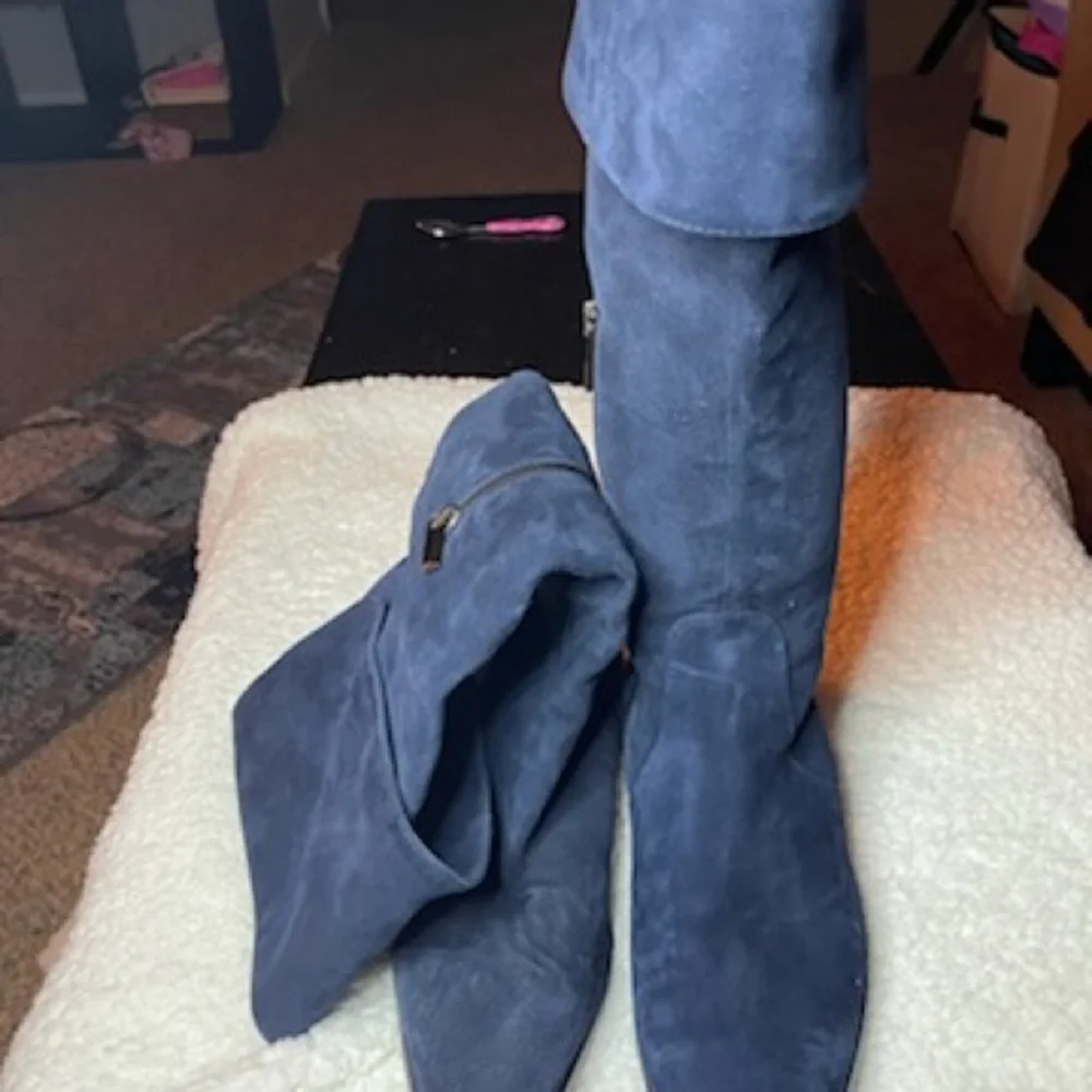 Aquatalia Blue Suede Knee-High made in Italy Boots - Picture 2 of 7